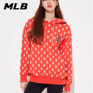 Mlb NY ของแท้ 100% เสื้อกันหนาว คอกลม ผ้าฝ้ายถัก มีฮู้ด ปักลายโลโก้ MLB NY 320 กรัม สําหรับผู้ชาย และผู้หญิง เหมาะกับการเล่นกีฬา