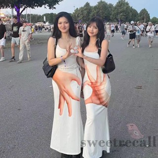 Swe- ชุดเดรสยาว แขนกุด พิมพ์ลายท่าทาง สําหรับผู้หญิง