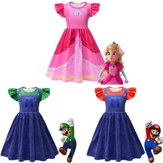 ชุดเดรสคอสเพลย์ Super Mario Brothers Peach Princess สําหรับเด็กผู้หญิง อายุ 4-8 ปี 2023