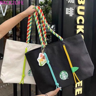 Back2life Starbucks กระเป๋าช้อปปิ้ง ผ้าแคนวาส ขนาดใหญ่ จุของได้เยอะ ลายตัวอักษร สไตล์เกาหลี