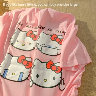 Summer New Little Cat Element Printed Short Sleeve T-shirt for Girls New Fashion Student Party Comfortable and Versatile Small Fresh Style Top