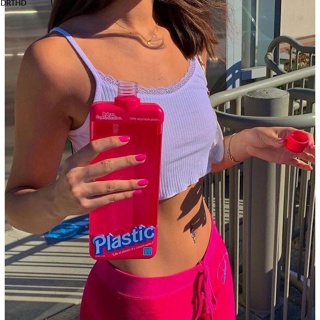 [พร้อมส่ง] Ins Flat Square Drinking Cup Barbie Pink Urban Plastic Water Bottle Tumbler Summer Student Drinking Cup Fashion Sports Bottle For Outdoor Travel