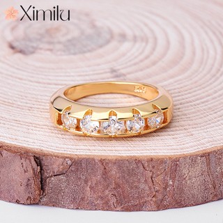 ♥ เครื่องประดับ แหวนหมั้น ชุบทอง 14k ประดับเพทาย แบบดั้งเดิม สําหรับผู้ชาย และผู้หญิง