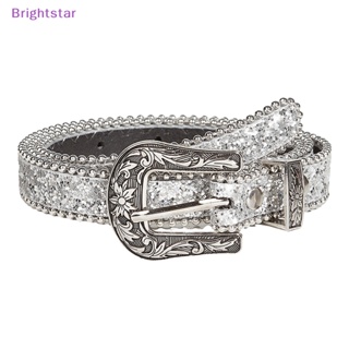 Brightstar เข็มขัดหนัง PU ประดับพลอยเทียม สไตล์คาวบอยตะวันตก แฟชั่นสําหรับผู้หญิง ผู้ชาย Y2K