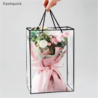 Flashquick 3 ชิ้น ใส ถุงหิ้ว กระเป๋าถือ ถุงของขวัญ ตกแต่งช่อดอกไม้ ห่อดี