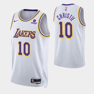 【คุณภาพสูง】ใหม่ ของแท้ NBA Los Angeles Lakers สําหรับผู้ชาย #10 เสื้อกีฬาแขนสั้น ลายทีม Max Christie Jersey Association Edition สีขาว