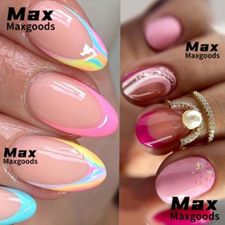 Maxg เล็บปลอม ทรงวงรี ยาว สีชมพู ถอดออกได้ เต็มรูปแบบ สไตล์ฝรั่งเศส สําหรับตกแต่งเล็บ DIY