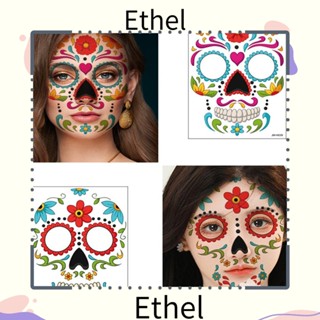 Ethel1 สติกเกอร์รอยสักชั่วคราว ลายหัวกะโหลก พร็อพสําหรับตกแต่งปาร์ตี้ฮาโลวีน 9 ชิ้น ต่อชุด