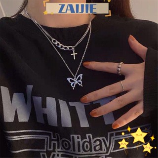 Zaijie24 จี้สร้อยคอแฟชั่นผู้หญิง เครื่องประดับโซ่เชื่อมคู่ โซ่ไหปลาร้า