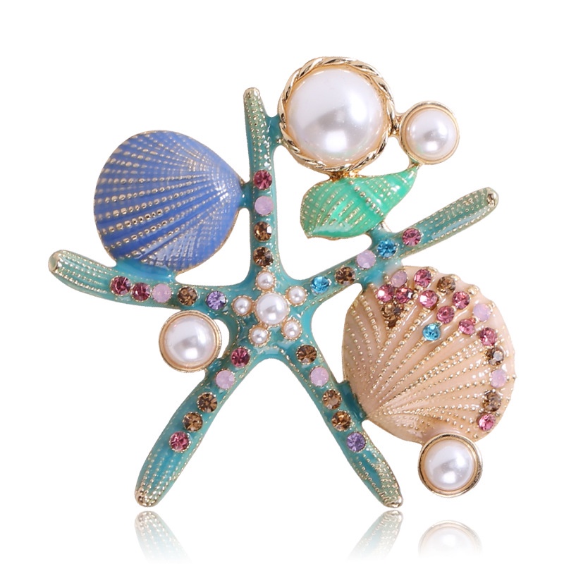 เข็มกลัด รูปดาวทะเล ประดับมุก พลอยเทียม หรูหรา เหมาะกับของขวัญวันหยุด ริมทะเล แฟชั่นสําหรับผู้หญิง และผู้ชาย - รูปที่ 2
