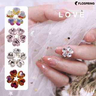 Flospring อุปกรณ์ตกแต่งเล็บ พลอยเทียม ลายดอกไม้ 3D สําหรับตกแต่งเล็บ