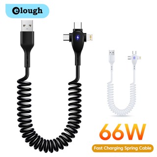 Elough สายเคเบิลชาร์จเร็ว 66W USB Type C 3A Micro USB แบบสปริงดึง ยืดหดได้ สําหรับข้อมูล