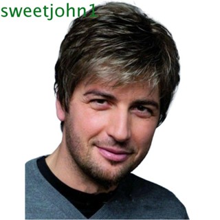 Sweetjohn วิกผมสังเคราะห์ สีเทา ระบายอากาศ มองไม่เห็น แฟชั่นสําหรับผู้ชาย