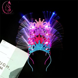 Oceanmap 2024 ที่คาดผม Happy New Year, LED Glow New Year Headdress, Crown Hair Hoop Photographic Headwear Headpiece Masquerade Party Kids