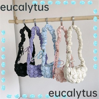 Eucalytus1 กระเป๋าสะพายไหล่ กระเป๋าถือ ทรงเมสเซนเจอร์ แต่งจับจีบ สีพื้น แฟชั่นสําหรับสตรี