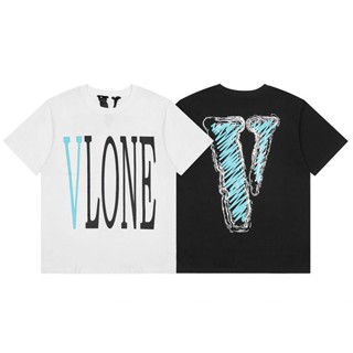 ใหม่ เสื้อยืดลําลอง แขนสั้น คอกลม พิมพ์ลายกราฟฟิติ Vlone ขนาดใหญ่ เพ้นท์มือ แฟชั่นฤดูร้อน สําหรับสตรี 2023