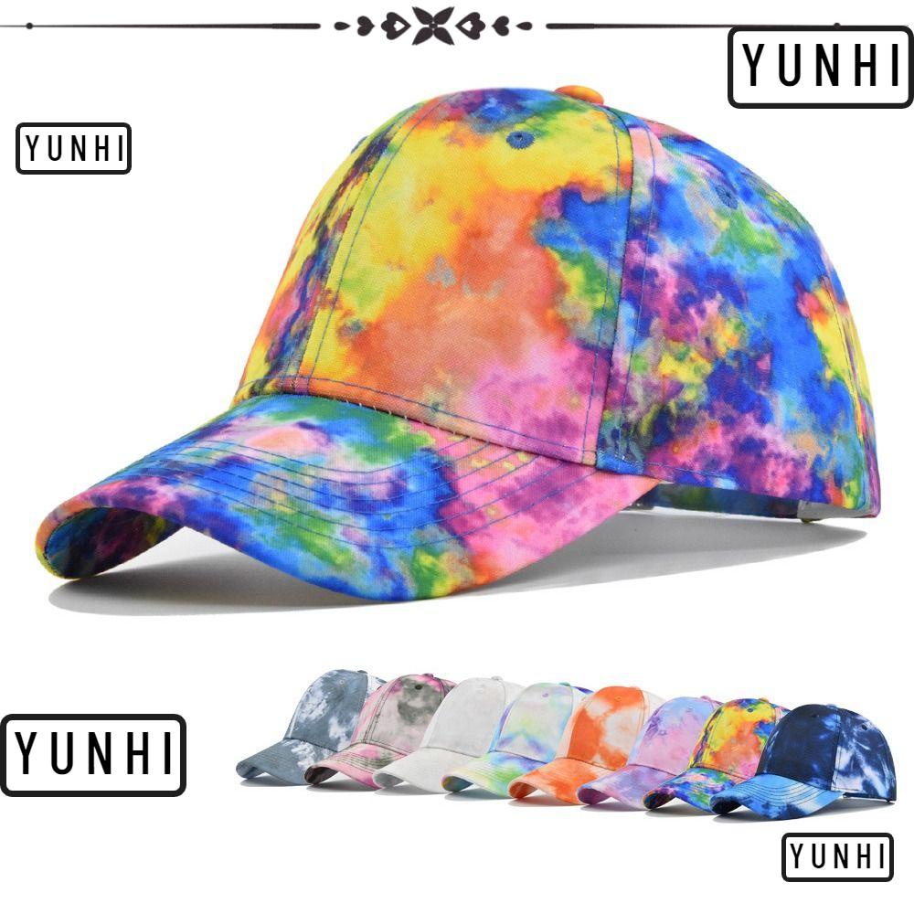 Yunhi หมวกเบสบอล ผ้าฝ้าย พิมพ์ลายมัดย้อม ปรับได้ หลากสี แฟชั่นฤดูร้อน สไตล์ฮิปฮอป
