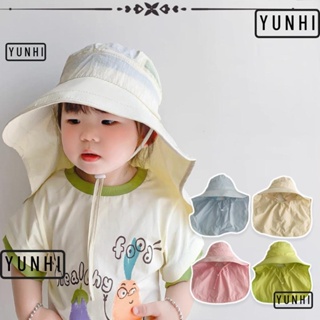 Yunhi หมวกบังแดด ผ้าฝ้าย ป้องกันรังสียูวี แห้งเร็ว ขนาดใหญ่ สีพื้น สําหรับชาวประมง เด็กทารก เด็กผู้หญิง