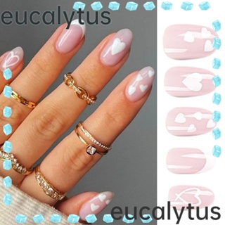 Eucalytus1 เล็บปลอม ถอดออกได้ ขอบสีขาว สไตล์ฝรั่งเศส 24 ชิ้น