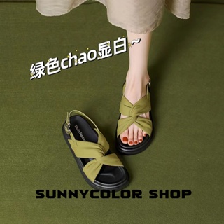 SUNNYCOLOR รองเท้าแตะ รองเท้าแฟชั่น สะดวกสบาย ฟชั่น ด้านล่างหนา 2023 ใหม่ B28G0QP