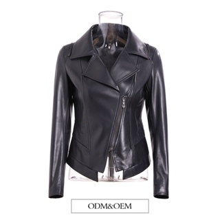 [New autumn] Haining genuine leather leather jacket womens short 2023 autumn and winter new slim-fit motorcycle waist high waist black leather jacket coat 7TBD