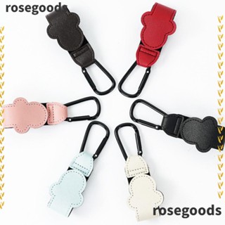 Rosegoods1 ตะขอแขวนกระเป๋าผ้าอ้อม หนัง PU กันตก หมุนได้ ลายการ์ตูน สําหรับติดรถเข็นเด็ก 2 ชิ้น