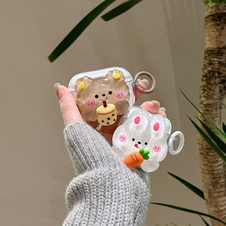 เคสหูฟัง แบบใส ลายหมี กระต่าย 3D สําหรับ Airpods 1 2 3 nd Airpods Pro Pro2