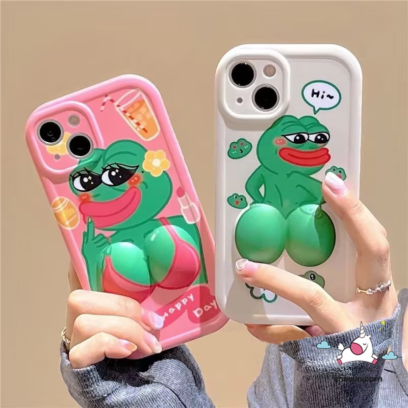 เคสโทรศัพท์มือถือนิ่ม ลายการ์ตูนกบเศร้าน่ารัก 3D คลายเครียด สร้างสรรค์ สําหรับ iPhone 11 12 13 14 15 Pro MAX XR X XS MAX 6 6s 7 8 Plus SE 2020