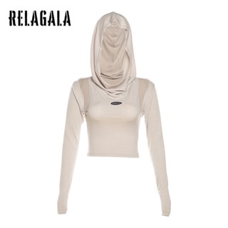 Relagala ใหม่ เสื้อกันหนาวลําลอง แขนยาว มีฮู้ด สีพื้น เรียบง่าย แฟชั่นสําหรับสตรี 2023