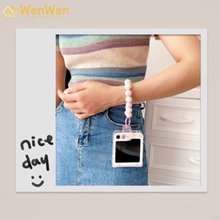 Wenwen เคสโทรศัพท์มือถือ ลายกระต่าย ดอกไม้ สองตัว แฟชั่น สําหรับ Samsung Z Flip5 Z Flip4 Z Flip3 (ครบชุดสามชิ้น)