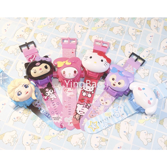 Kawaii ของแท้ Melody นาฬิกาฉายภาพการ์ตูนคุโรมิ ฝาพับ ของเล่นอิเล็กทรอนิกส์ นาฬิกาน่ารัก ของขวัญวันเกิด สําหรับเด็ก