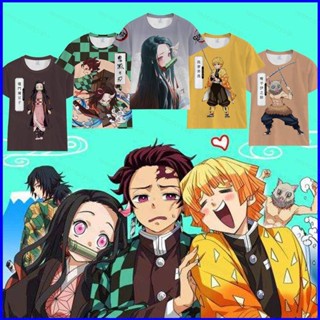 เสื้อยืดแขนสั้น พิมพ์ลายคอสเพลย์ Demon Slayer Tanjirou Nezuko Zenitsu PG1 GP1 สําหรับปาร์ตี้ฮาโลวีน คริสต์มาส