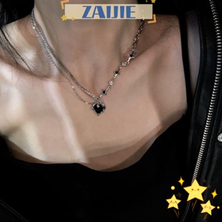 Zaijie24 สร้อยคอโซ่ โลหะผสมคริสตัล รูปหัวใจ หลายชั้น สไตล์พังก์ หรูหรา สําหรับผู้หญิง Y2K