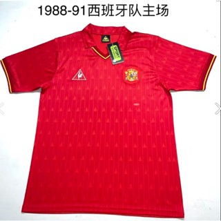 1988-1991 เสื้อยืดโปโล แขนสั้น พิมพ์ลาย Spain FC Home สไตล์วินเทจ