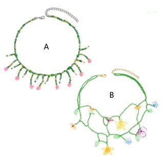 San* สร้อยคอโซ่ จี้ลูกปัดดอกไม้ แฮนด์เมด สไตล์โบฮีเมียน แฟชั่นสําหรับผู้หญิง