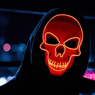 Halloween Horror Party White Luminous Mask Ghost Head Skull LED Luminous Mask EL Cold Light Fluorescent Mask