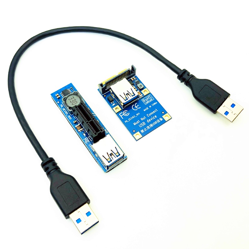 อะแดปเตอร์การ์ดไรเซอร์ ต่อขยาย PCI-E Riser Mini PCIE เป็น PCI-E X1 SATA พร้อมสายเคเบิลต่อขยาย USB 30 ซม.