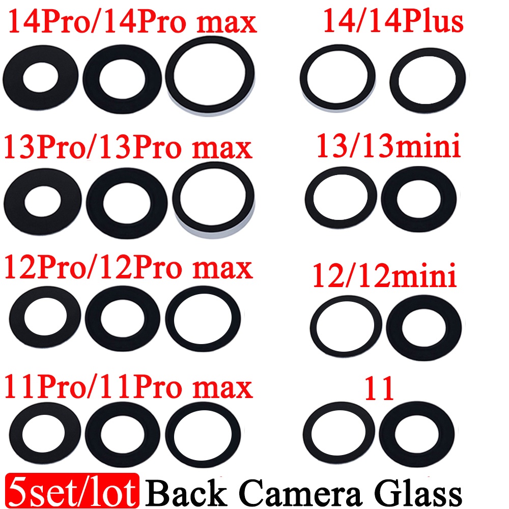 กระจกเลนส์กล้องด้านหลัง พร้อมกาวสติกเกอร์ สําหรับ iPhone 14 Pro Max 13 12 11 ProMax Mini XR XS XSMax X 7 8 Plus SE 5 ชิ้น