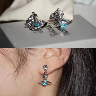 Design Sense Blue Cosmic Saturn Full Diamond Earrings Girls New Summer Elegant Ear Studs Light Luxury Fashion Niche High-end Ear Accessories for Women