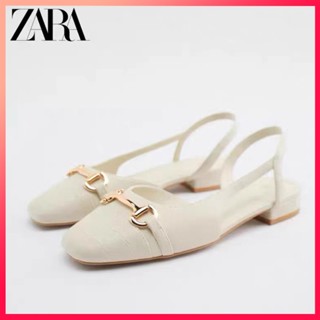 Zara รองเท้าแตะ ส้นเตี้ย ปากเบา สําหรับผู้หญิง