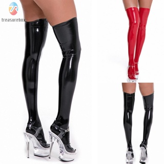 【TRSBX】Women Wetlook PVC Leather Fashion Sexy Nightclub Party Clubwear High Stockings