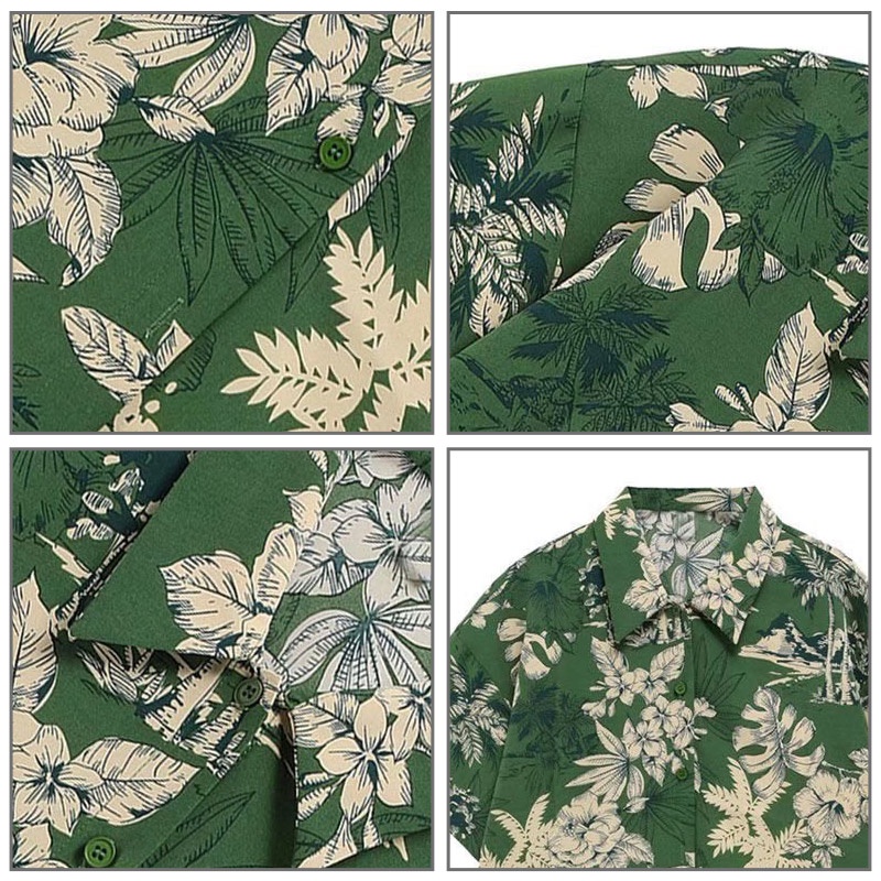 EERSHENSHI เสื้อเชิ้ตผู้ชายสีเขียวแขนสั้นเสื้อเชิ้ตผู้ชายฤดูร้อนบางส่วนฮ่องกงรสย้อนยุคสบายๆฮาวายเดินทางดอกไม้ชายหาดเสื้อดอกไม้น้ำ - รูปที่ 7