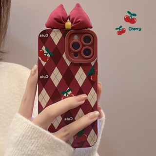 เคสป้องกันโทรศัพท์มือถือ ลายเชอร์รี่ ประดับโบว์ สามมิติ สําหรับ Apple iphone 13 14 12 11 12 13promax Xs 14