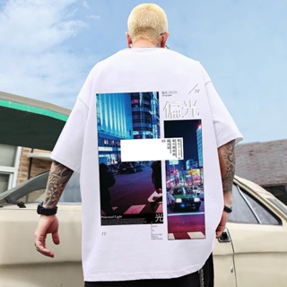 Summer New Style Japanese City Printed Round Neck Short-Sleeved T-Shirt Men Women Trendy High Street Loose Casual Y_02