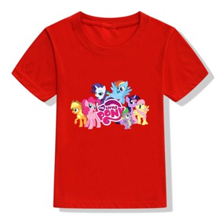 เสื้อยืดแขนสั้น พิมพ์ลายการ์ตูนอนิเมะ My Little Pony แฟชั่นฤดูร้อน สําหรับเด็กผู้ชาย และผู้หญิง