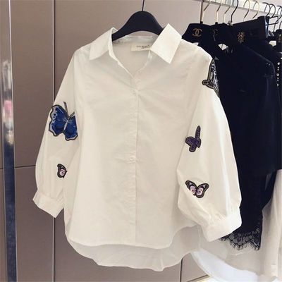 จัดส่งจากประเทศไทย เสื้อเชิ้ตเกาหลี เสื้อเชิ้ตแขนยาวทรงโอเวอร์ไซส์ เรียบง่าย หลวม เสื้อเชิ้ตสีขาวคอปกขนาดใหญ่