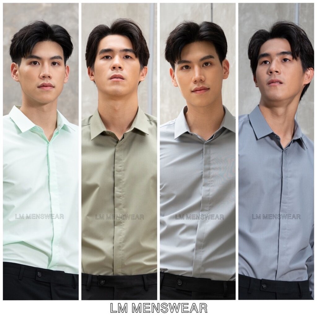 เสื้อเชิ้ตคุณภาพ คอปก 2 แบบ (ซ่อนกระดุม / โชว์กระดุม) เขียวมิ้นท์(Mint Green) เขียวมะกอก(Olive Green) เทา(Grey) เทาเข...