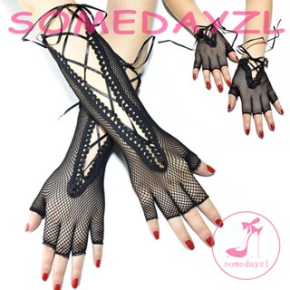 Somedayzl ถุงมือตาข่าย ผู้หญิง ระบายอากาศ ไนลอน พังก์ ตาข่ายลูกไม้ Goth Fingeless Mittens