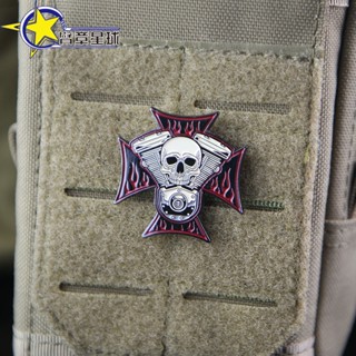 บล็อกเครื่องยนต์ ตราสัญลักษณ์กะโหลก 3D Velcro Patch / ป้าย / ปลอกแขน / ตกแต่งตราสัญลักษณ์ สําหรับเสื้อแจ็กเก็ตยีนส์ หมวกเป้สะพายหลัง