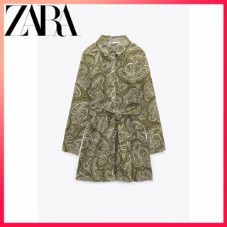 Zara ใหม่ ชุดเดรส พิมพ์ลาย พร้อมเข็มขัด สําหรับผู้หญิง